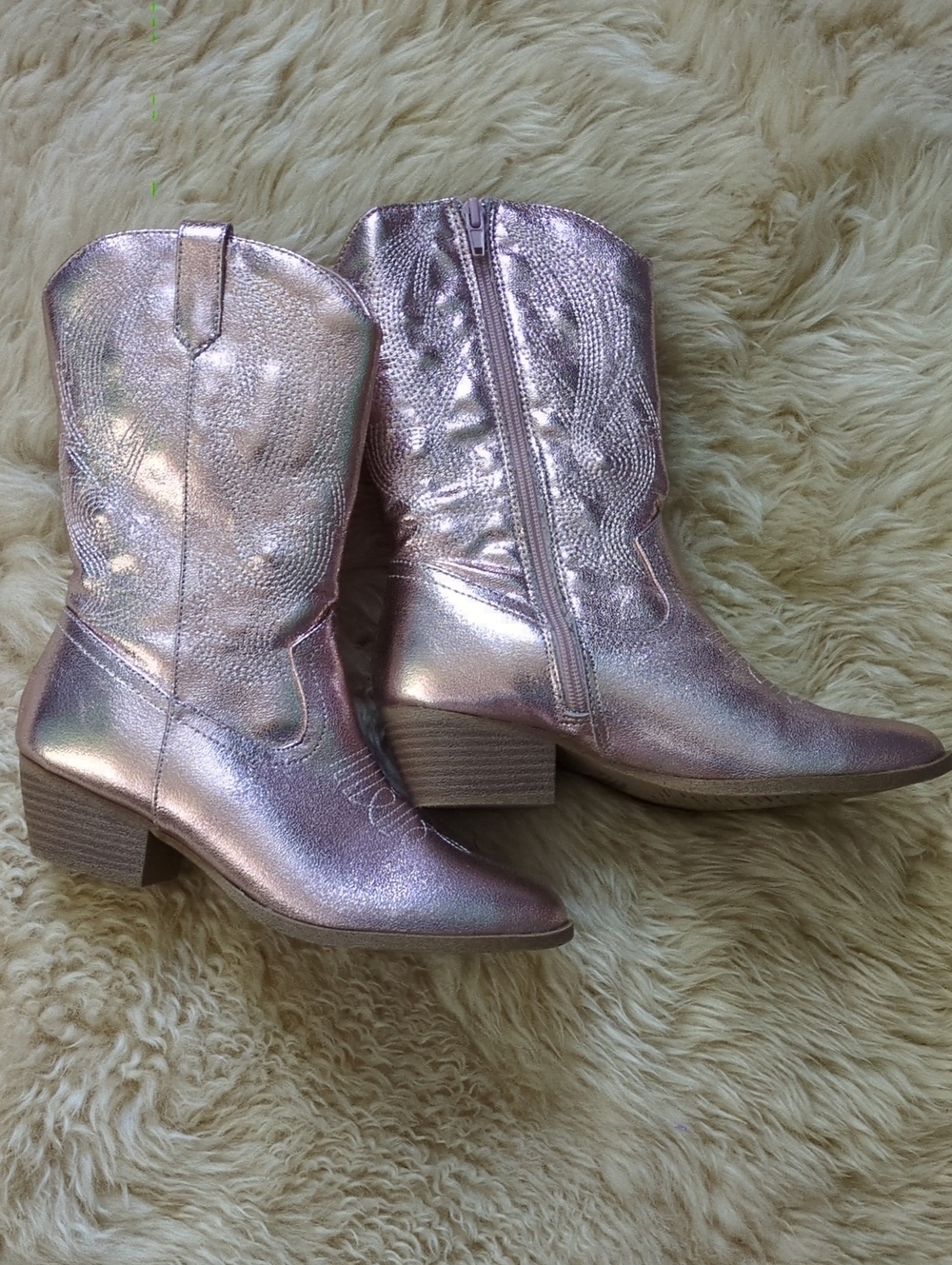Girls Pink Metallic Cowgirl Boots
